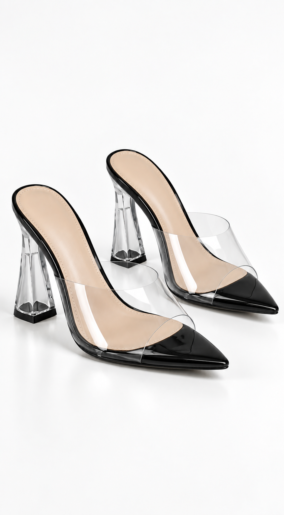 Black Clear Flared Heels