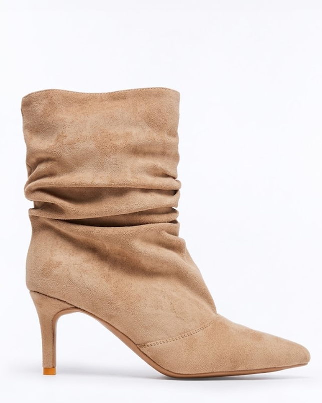 Taupe Suede Pointed Toe Ankle Boots