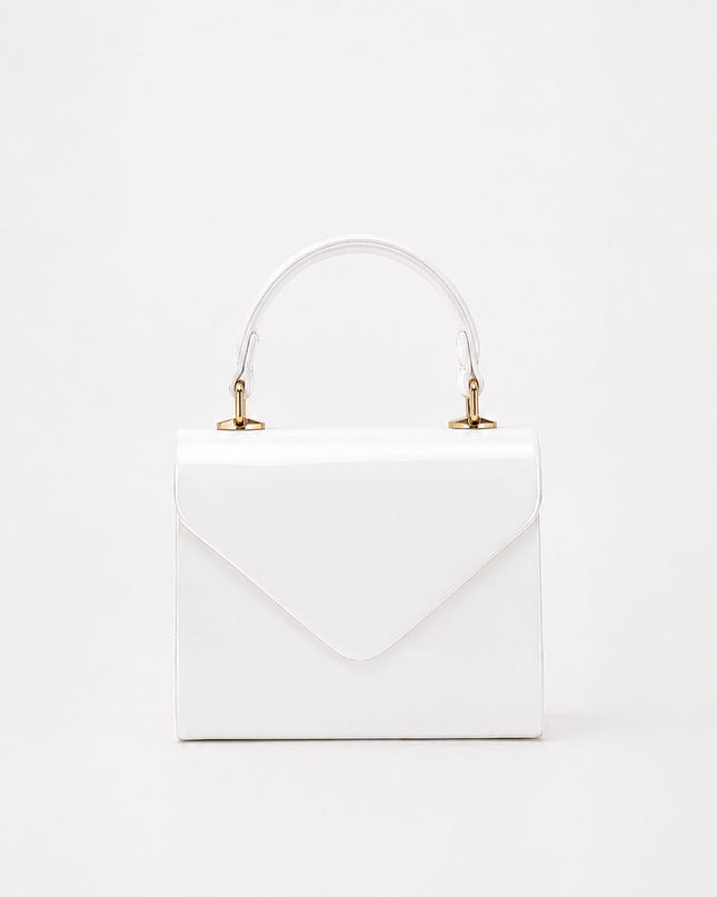 White Faux Leather Top Handle Bag