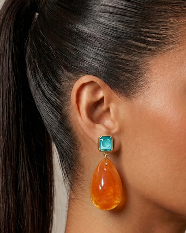 Orange Stone Crystal Drop Earrings