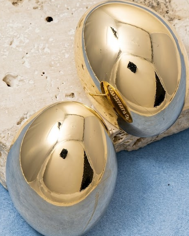 Gold Gold Polished Dome Oval Stud Earrings