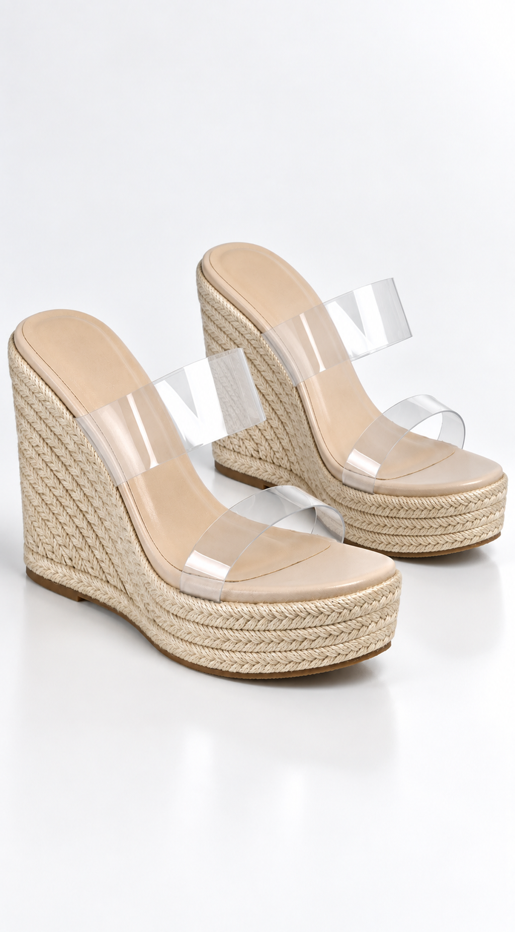 Beige Transparent Platform Wedges