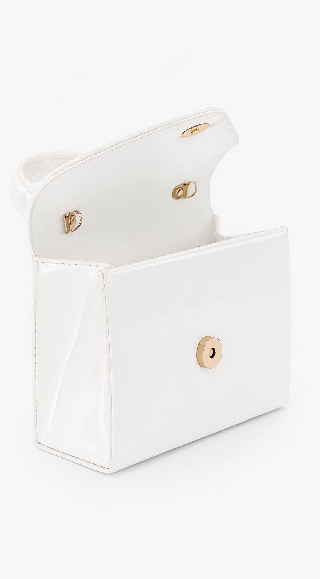 White Faux Leather Top Handle Bag