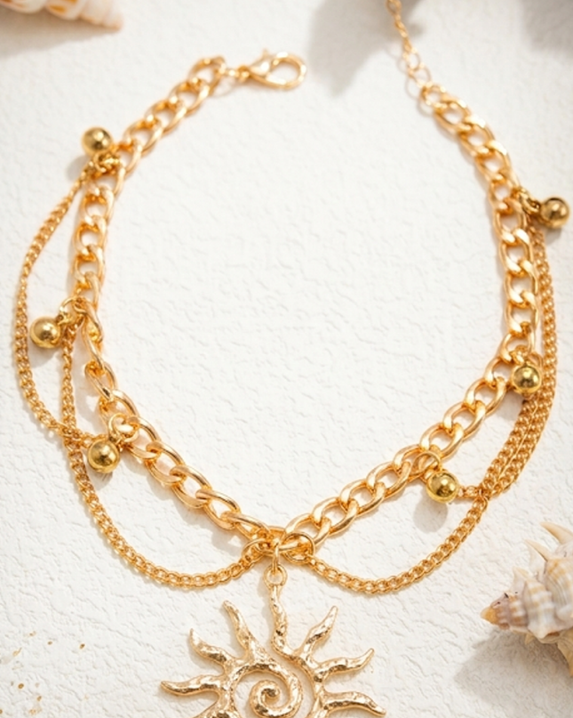 Gold Charm Layered Anklet