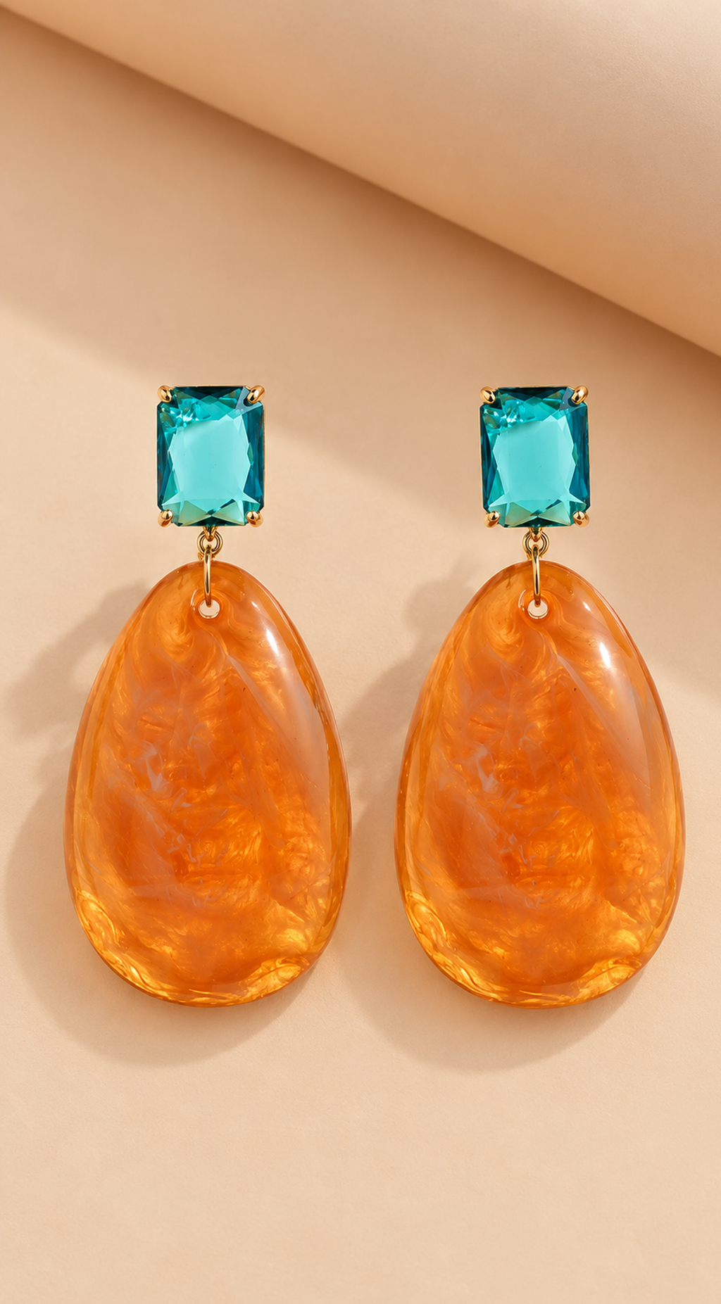 Orange Stone Crystal Drop Earrings