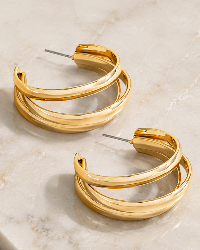 Gold Triple Layered Hoop Earrings