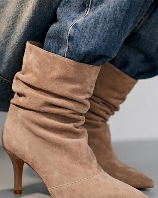 Taupe Suede Pointed Toe Ankle Boots