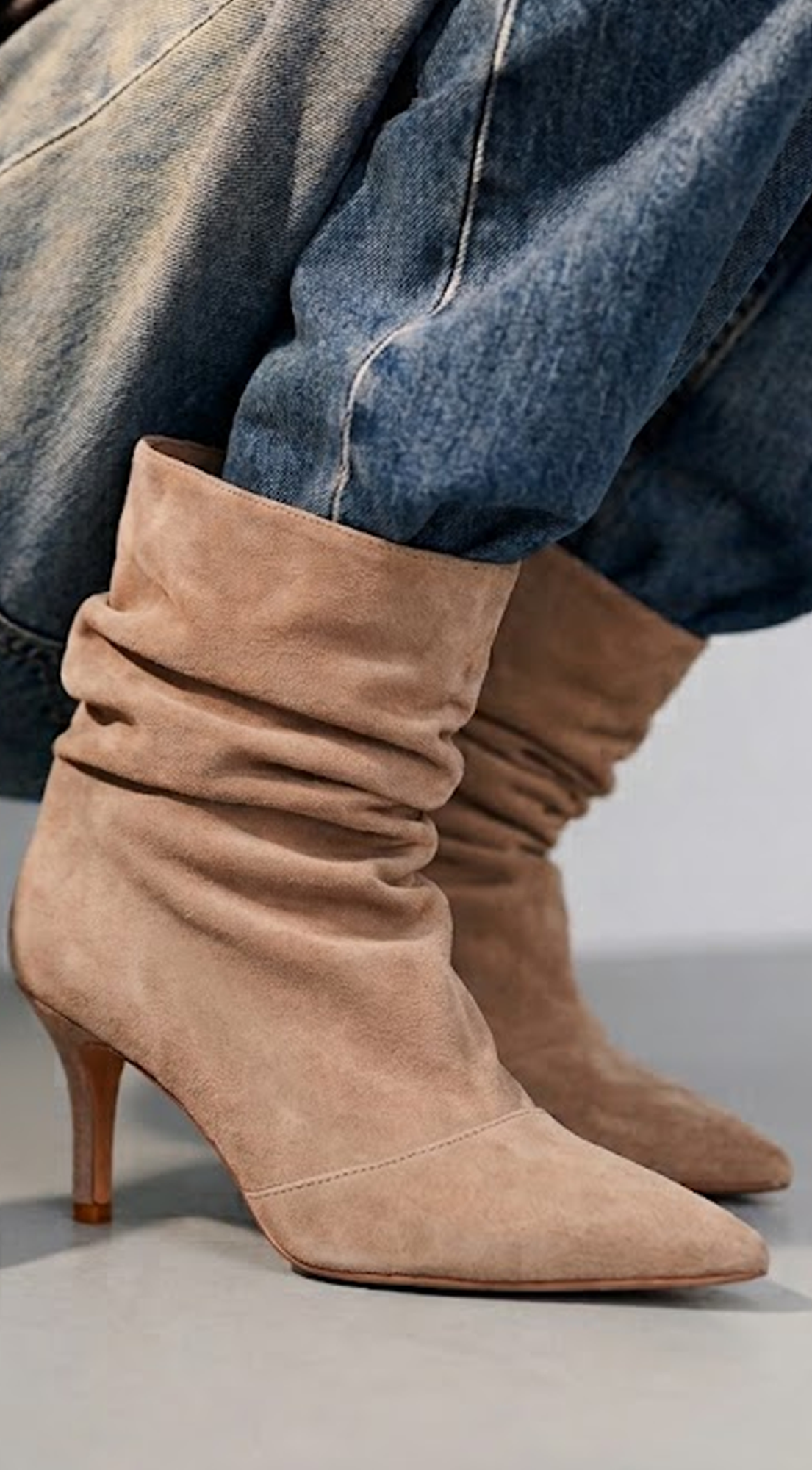 Taupe Suede Pointed Toe Ankle Boots